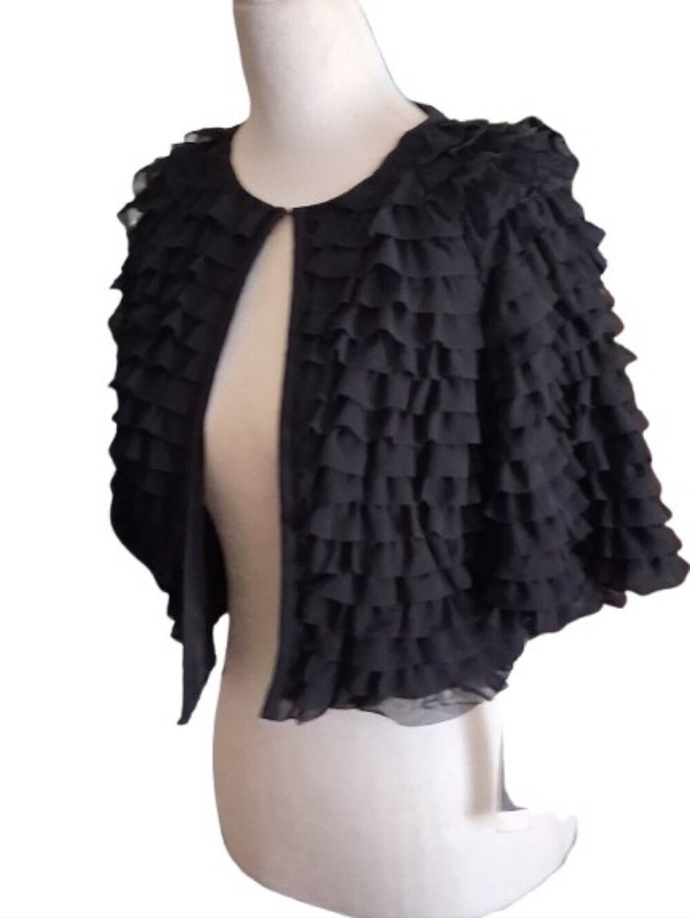 NEW With Tag Glamour Black Ruffled Cropped Open-Front Shrug, Small